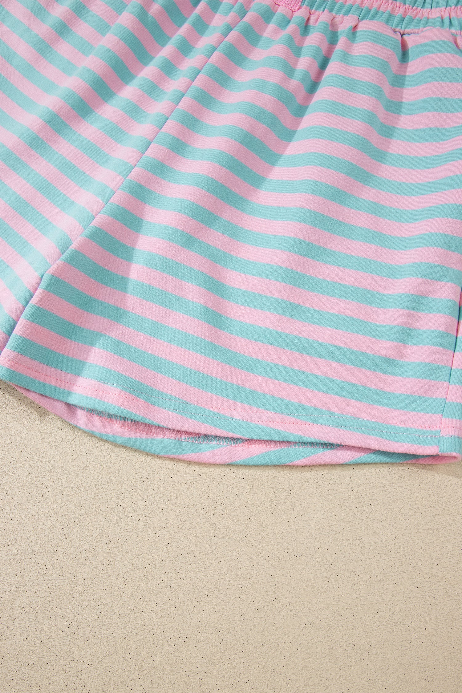 Pink Stripe Color Block Detail Long Sleeve Pullover Elastic Waist Pull On Shorts 2pcs Set-Two Piece Sets/Short Sets-[Adult]-[Female]-2022 Online Blue Zone Planet