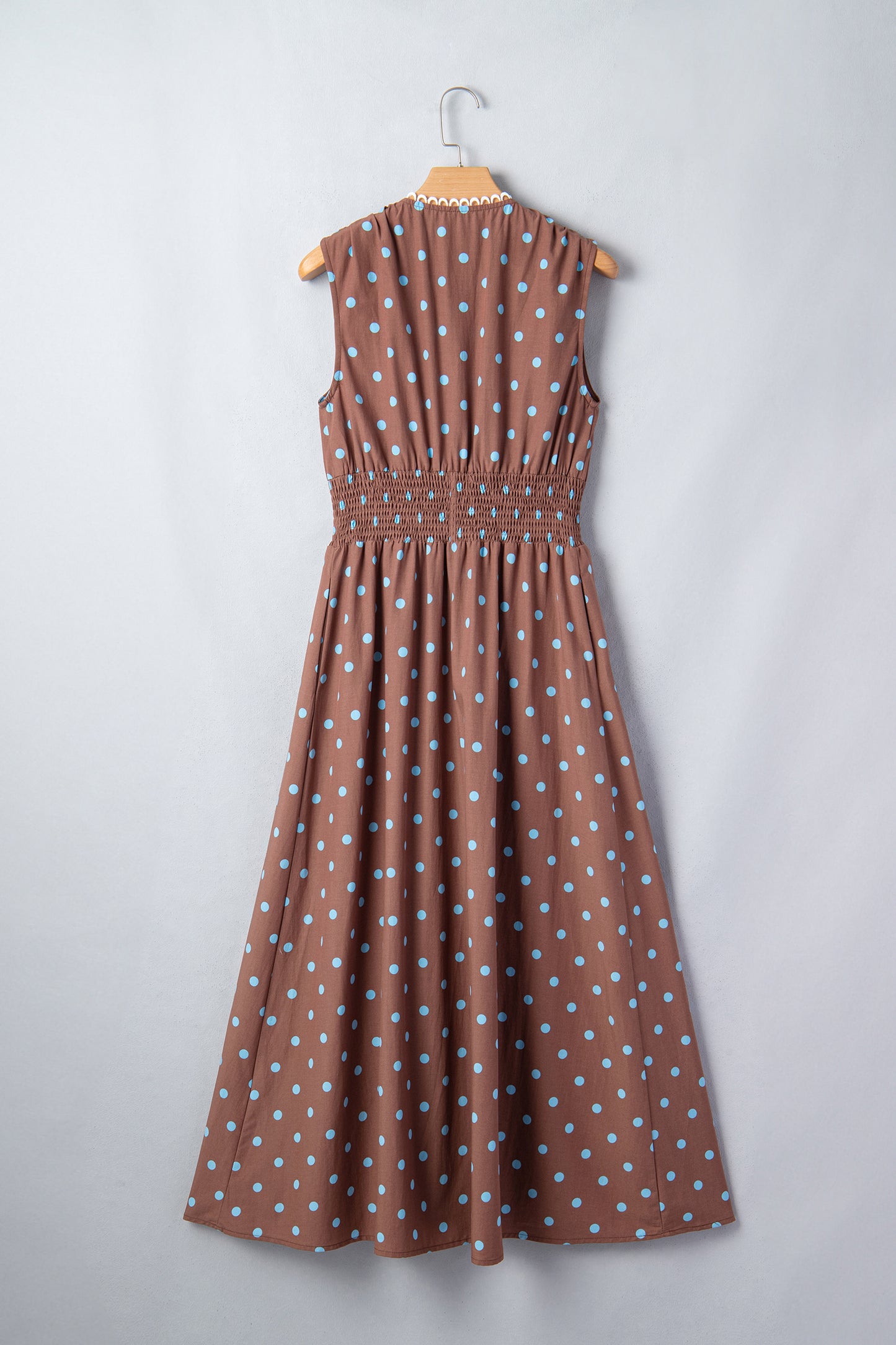 Black Polka Dot Print Contrast Trim V Neck Zip Up Sleeveless Dress-TOPS / DRESSES-[Adult]-[Female]-2022 Online Blue Zone Planet