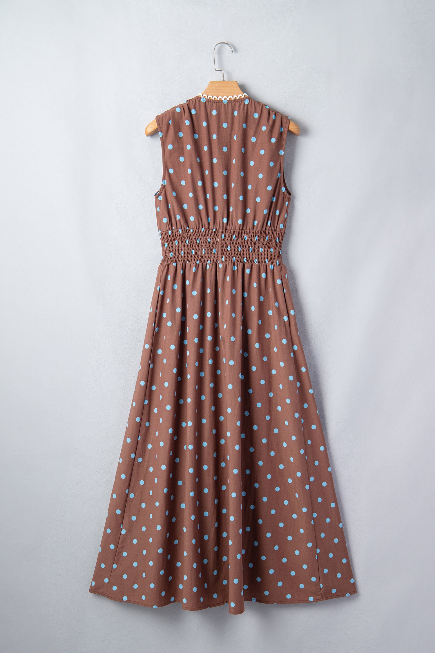 Black Polka Dot Print Contrast Trim V Neck Zip Up Sleeveless Dress-TOPS / DRESSES-[Adult]-[Female]-2022 Online Blue Zone Planet