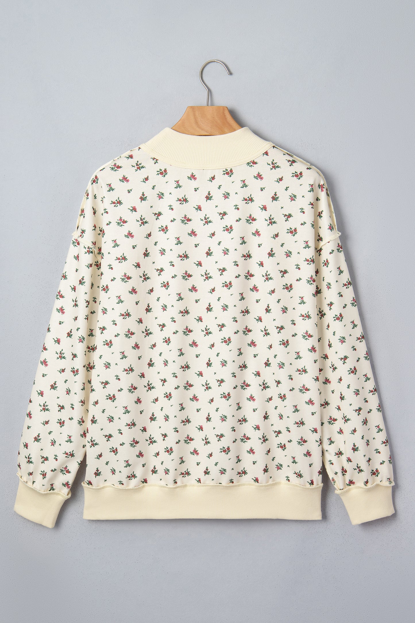 Beige Floral Print Stand Neck Long Sleeve Slogan Sweatshirt-Tops/Sweatshirts & Hoodies-[Adult]-[Female]-2022 Online Blue Zone Planet