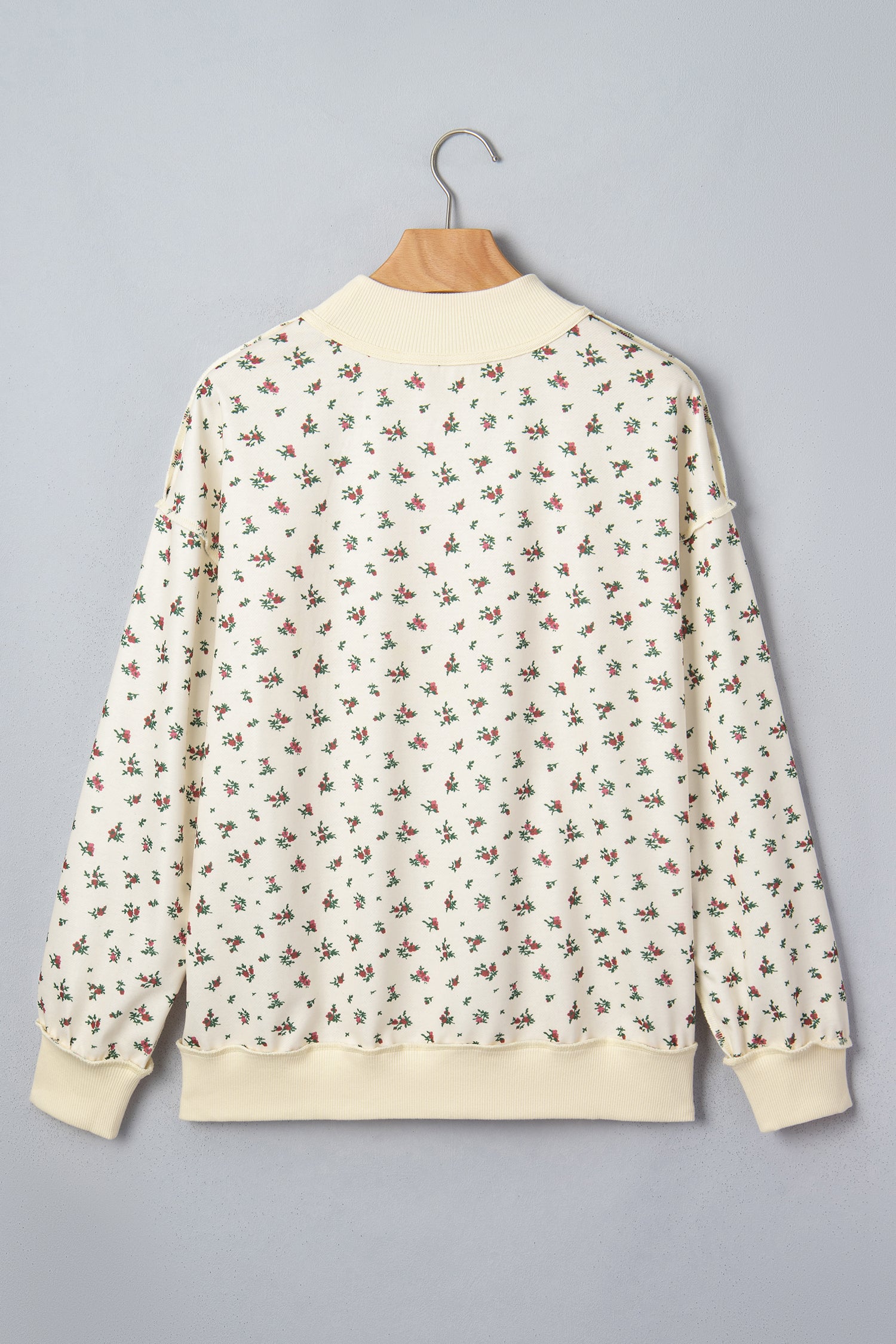 Beige Floral Print Stand Neck Long Sleeve Slogan Sweatshirt-Tops/Sweatshirts & Hoodies-[Adult]-[Female]-2022 Online Blue Zone Planet