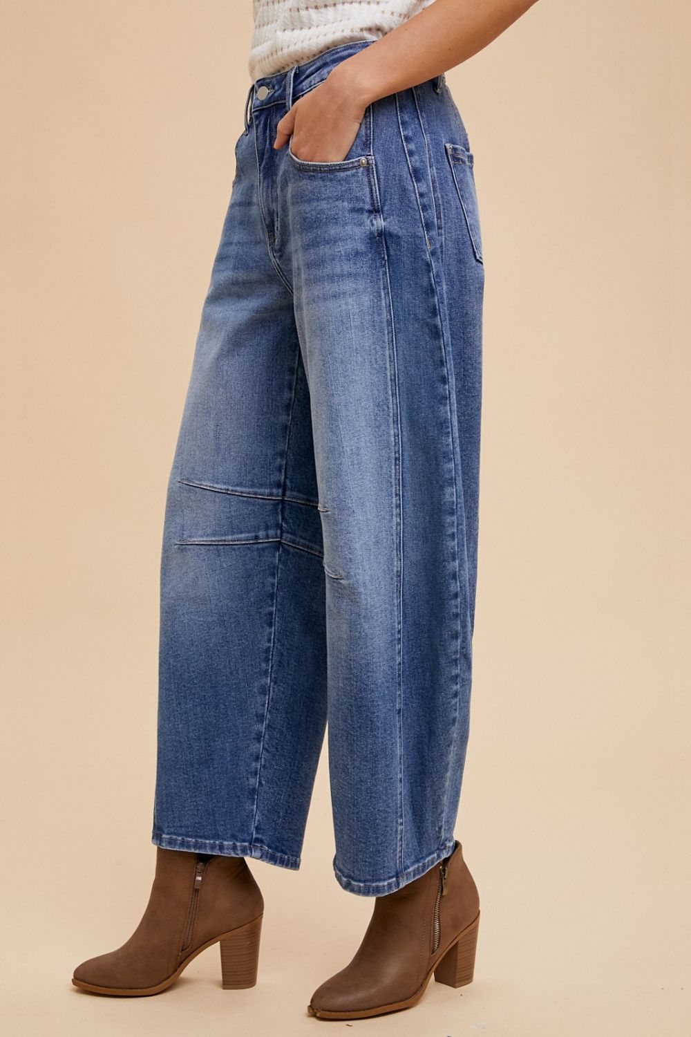 Annie Wear Mid Rise Barrel Leg Jeans with Pockets-BOTTOMS SIZES SMALL MEDIUM LARGE-[Adult]-[Female]-2022 Online Blue Zone Planet