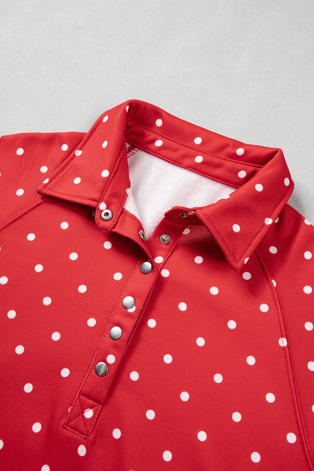 Red Polka Dot Print Metal Button Collar Casual Pullover Sweatshirt-Tops/Sweatshirts & Hoodies-[Adult]-[Female]-2022 Online Blue Zone Planet
