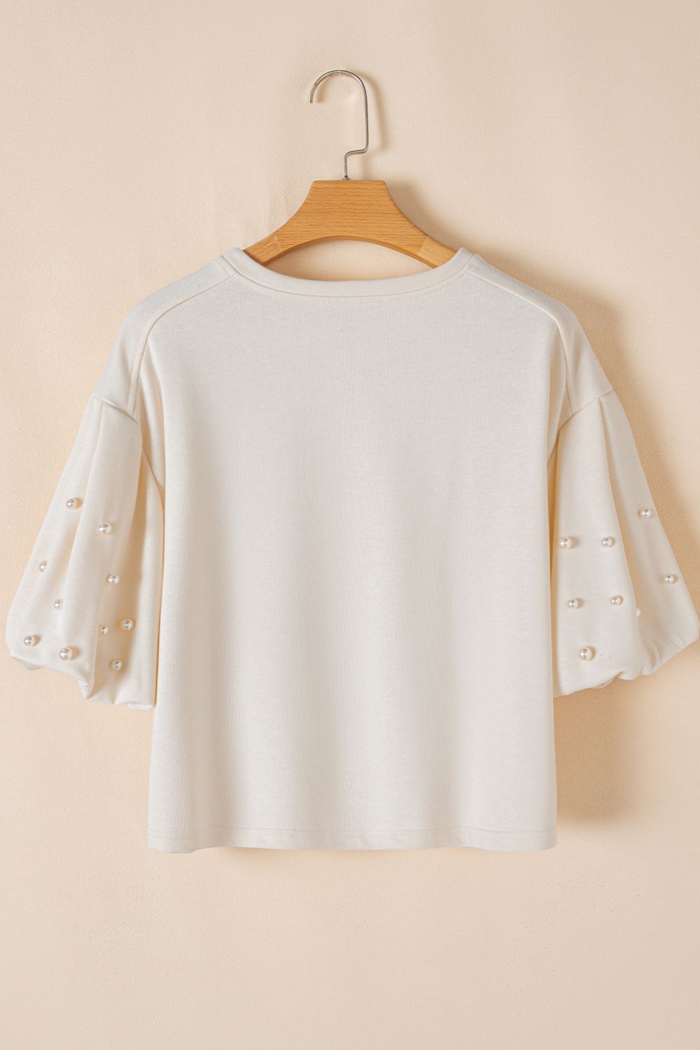 Pearl Detail Round Neck Half Sleeve Blouse-TOPS / DRESSES-[Adult]-[Female]-2022 Online Blue Zone Planet