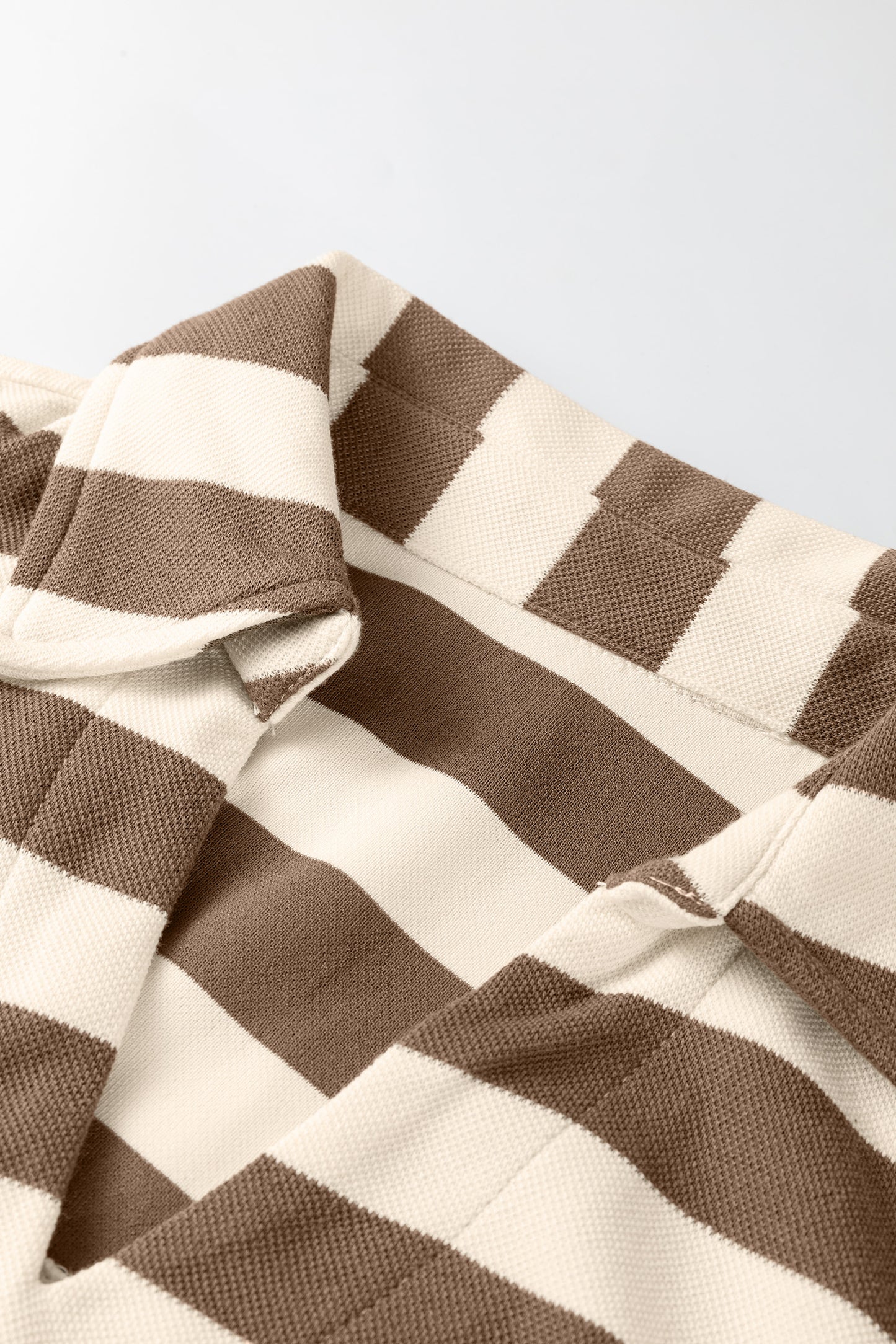 Khaki Stripe Collared V Neck Long Sleeve Loose Casual Dress-TOPS / DRESSES-[Adult]-[Female]-2022 Online Blue Zone Planet