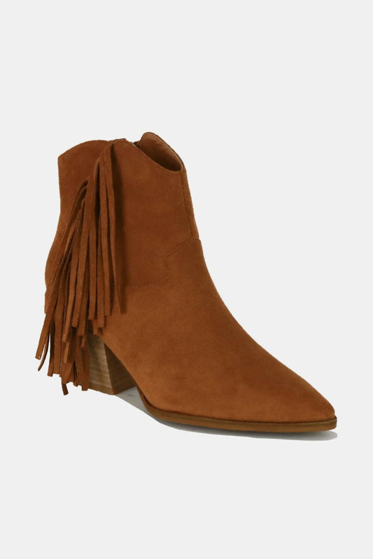 Beast Fashion Suede Fringe Point Toe Ankle Boots-SHOES-[Adult]-[Female]-Caramel-6-2022 Online Blue Zone Planet