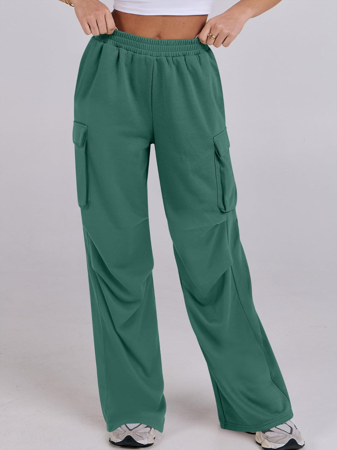 Blue Zone Planet | Elastic Waist Wide Leg Pants with Pockets-BOTTOMS SIZES SMALL MEDIUM LARGE-[Adult]-[Female]-2022 Online Blue Zone Planet