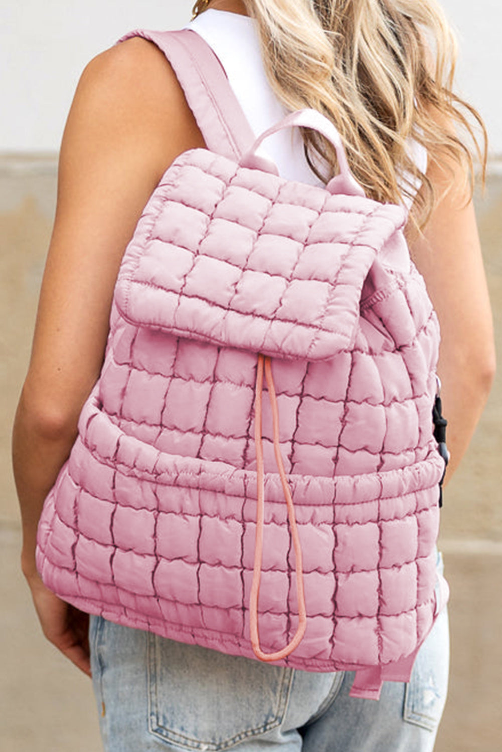 Pink Solid Flapped Quilted Puffer Backpack-Bracelets-[Adult]-[Female]-2022 Online Blue Zone Planet