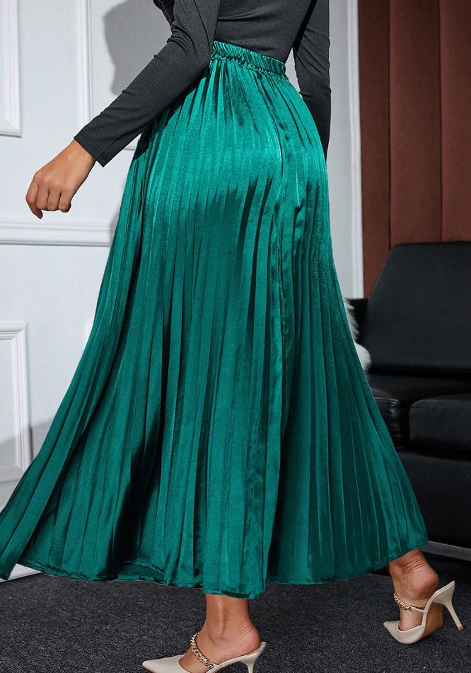 Elastic Waist Pleated Midi Skirt-BOTTOMS SIZES SMALL MEDIUM LARGE-[Adult]-[Female]-2022 Online Blue Zone Planet