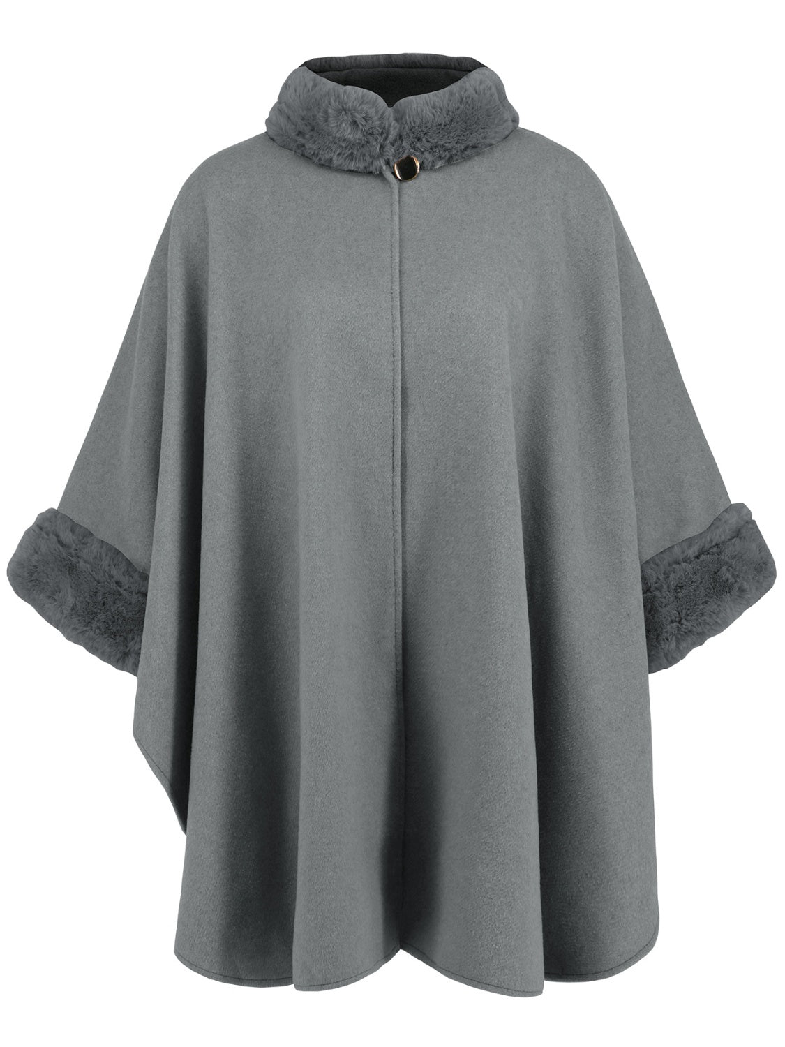 Fuzzy Trim Long Sleeve Poncho-TOPS / DRESSES-[Adult]-[Female]-2022 Online Blue Zone Planet