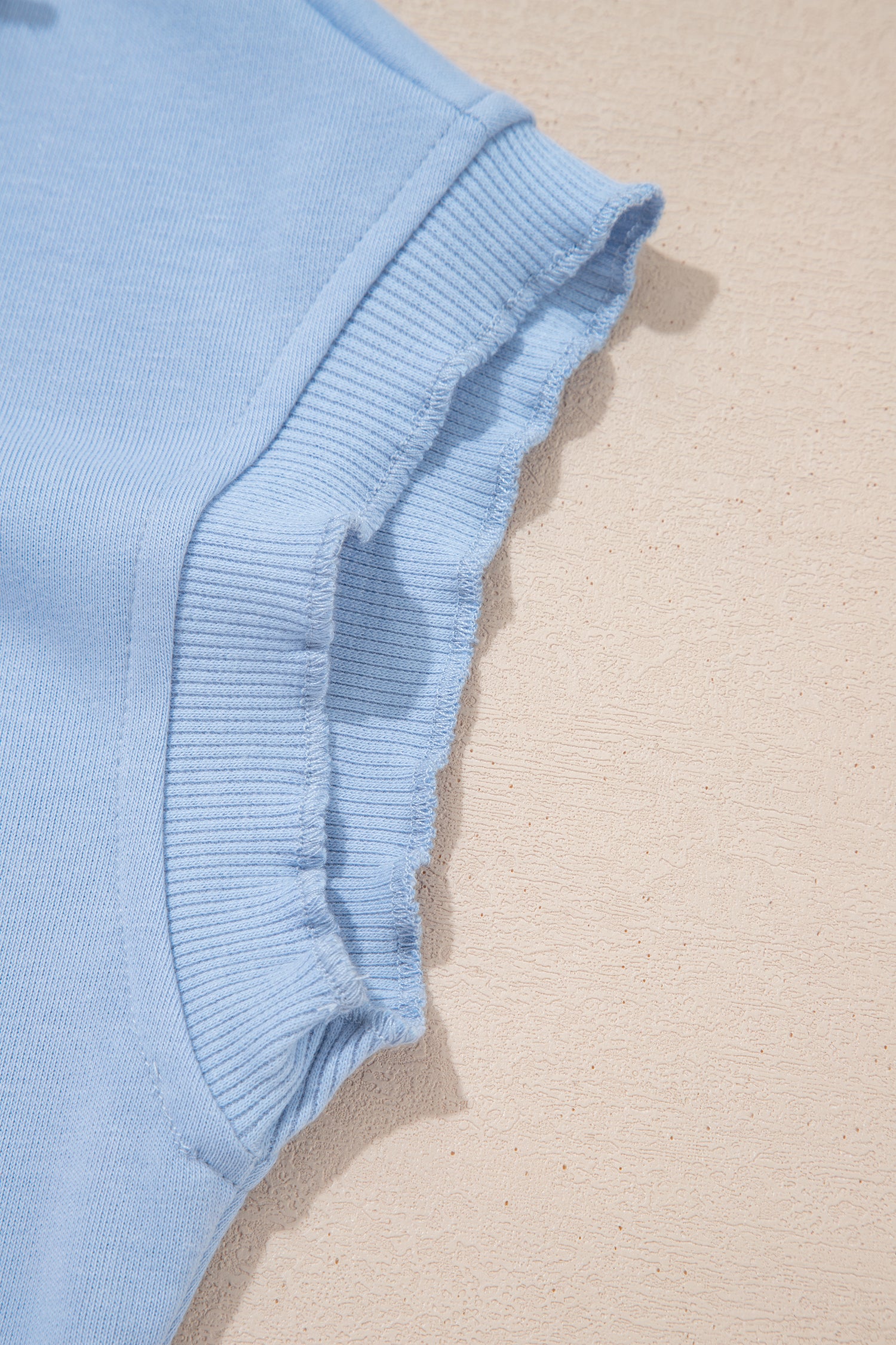Sky Blue Lace Accent Zipped Collar Short Sleeve Top Sweatpants Set-Two Piece Sets/Pant Sets-[Adult]-[Female]-2022 Online Blue Zone Planet