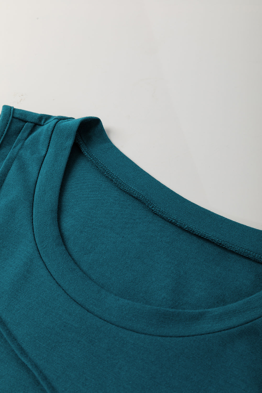 Blue Sapphire Solid Color Stitching Detail Round Neck Tank Top-Tops/Tank Tops-[Adult]-[Female]-2022 Online Blue Zone Planet