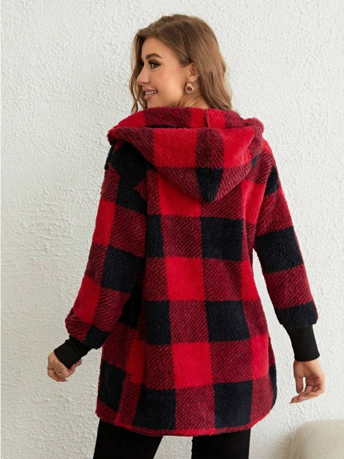 Plaid Long Sleeve Hooded Coat-TOPS / DRESSES-[Adult]-[Female]-2022 Online Blue Zone Planet