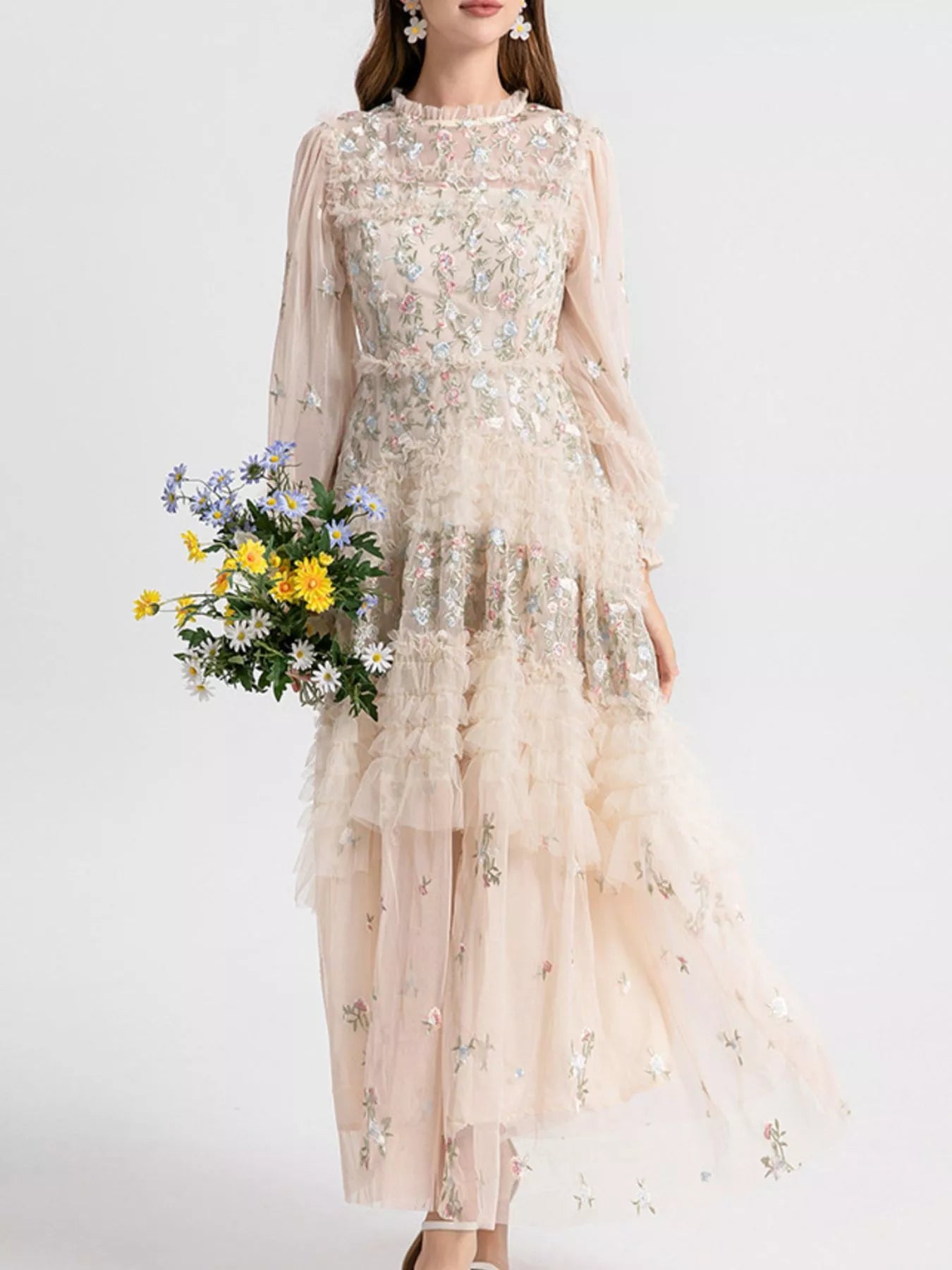 Desiree's Floral Tulle Layered Maxi Dress – Blue Zone Planet