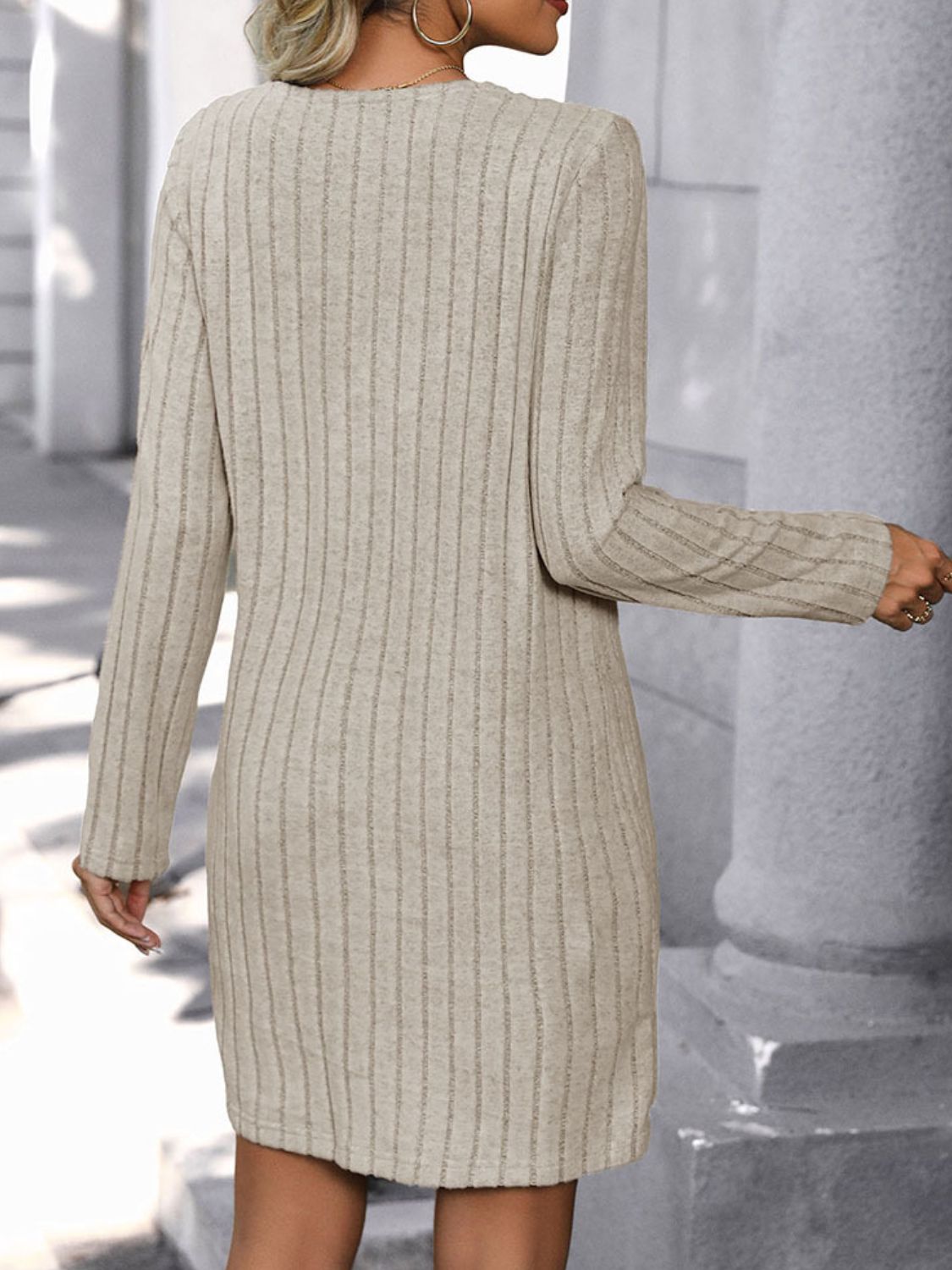 Blue Zone Planet | V-Neck Long Sleeve Knit Dress-TOPS / DRESSES-[Adult]-[Female]-2022 Online Blue Zone Planet