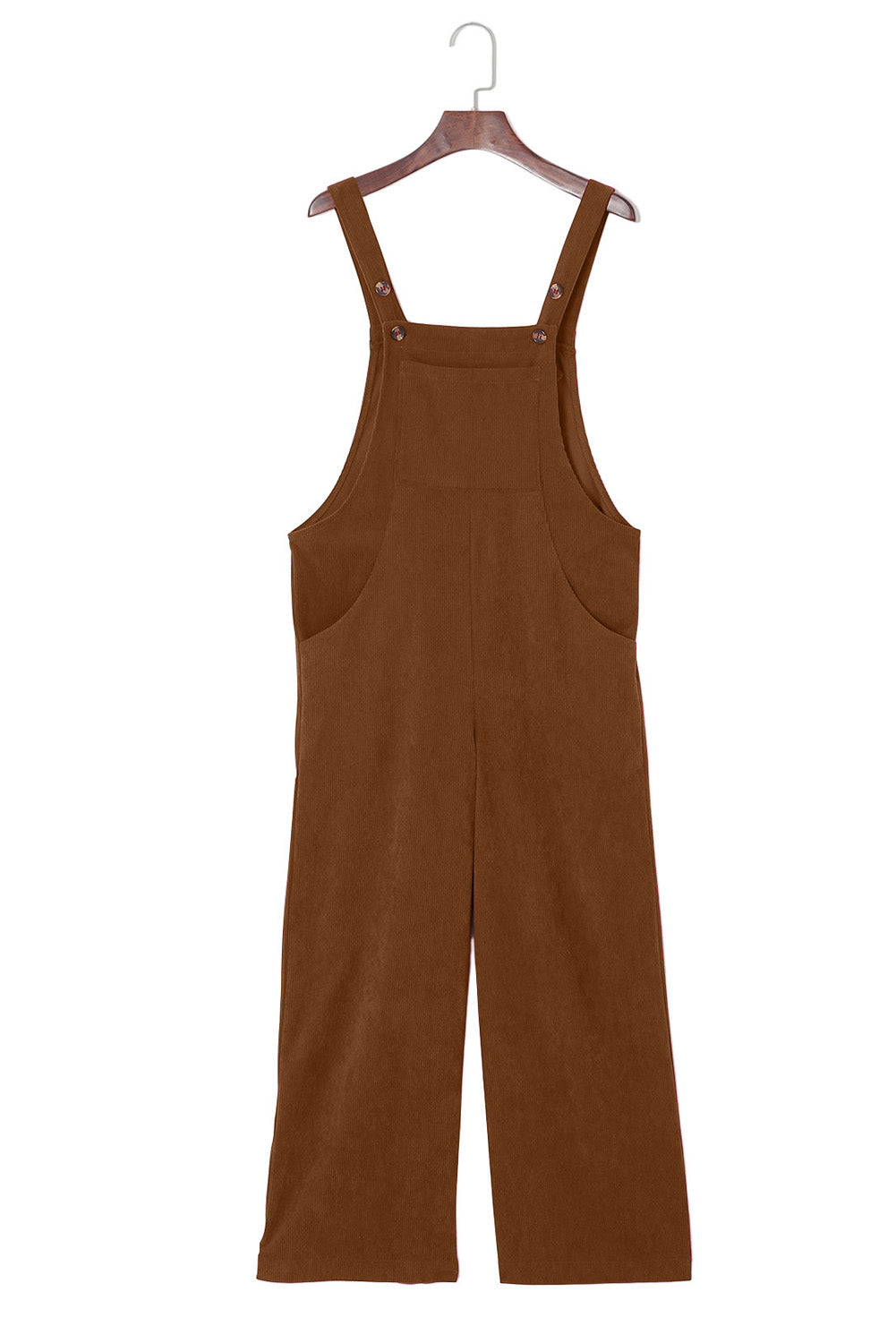 Brown Solid Color Corduroy Wide Leg Bib Overalls-Bottoms/Jumpsuits & Rompers-[Adult]-[Female]-2022 Online Blue Zone Planet