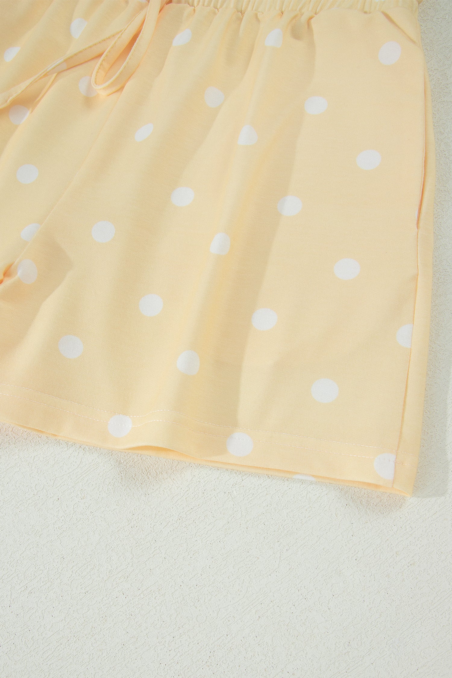 White Exposed Seam Detail Polka Dot Loose Tee Drawstring Shorts Set-Two Piece Sets/Short Sets-[Adult]-[Female]-2022 Online Blue Zone Planet