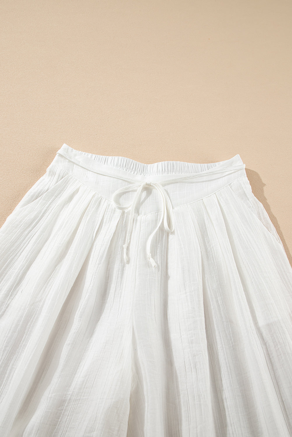 White Casual Tie Waist Pleated Wide Leg Pants-Bottoms/Pants & Culotte-[Adult]-[Female]-2022 Online Blue Zone Planet