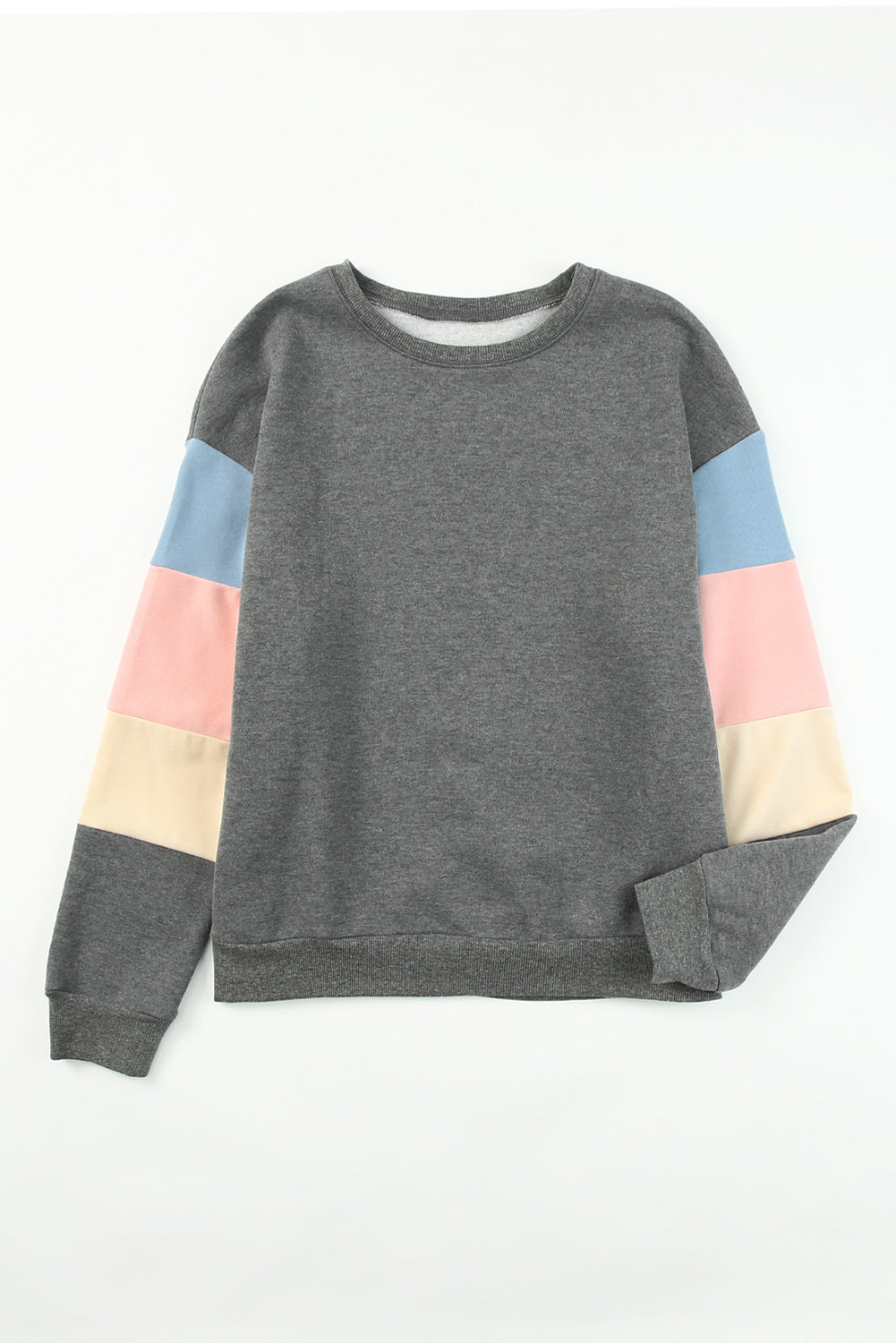 Gray Colorblock Long Sleeve Pullover Sweatshirt-Tops/Sweatshirts & Hoodies-[Adult]-[Female]-2022 Online Blue Zone Planet