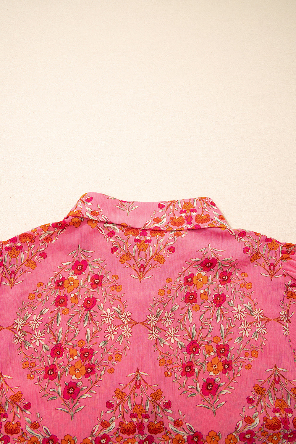 Rose Red Floral Print Wide Short Sleeve Loose Shirt-Tops/Blouses & Shirts-[Adult]-[Female]-2022 Online Blue Zone Planet