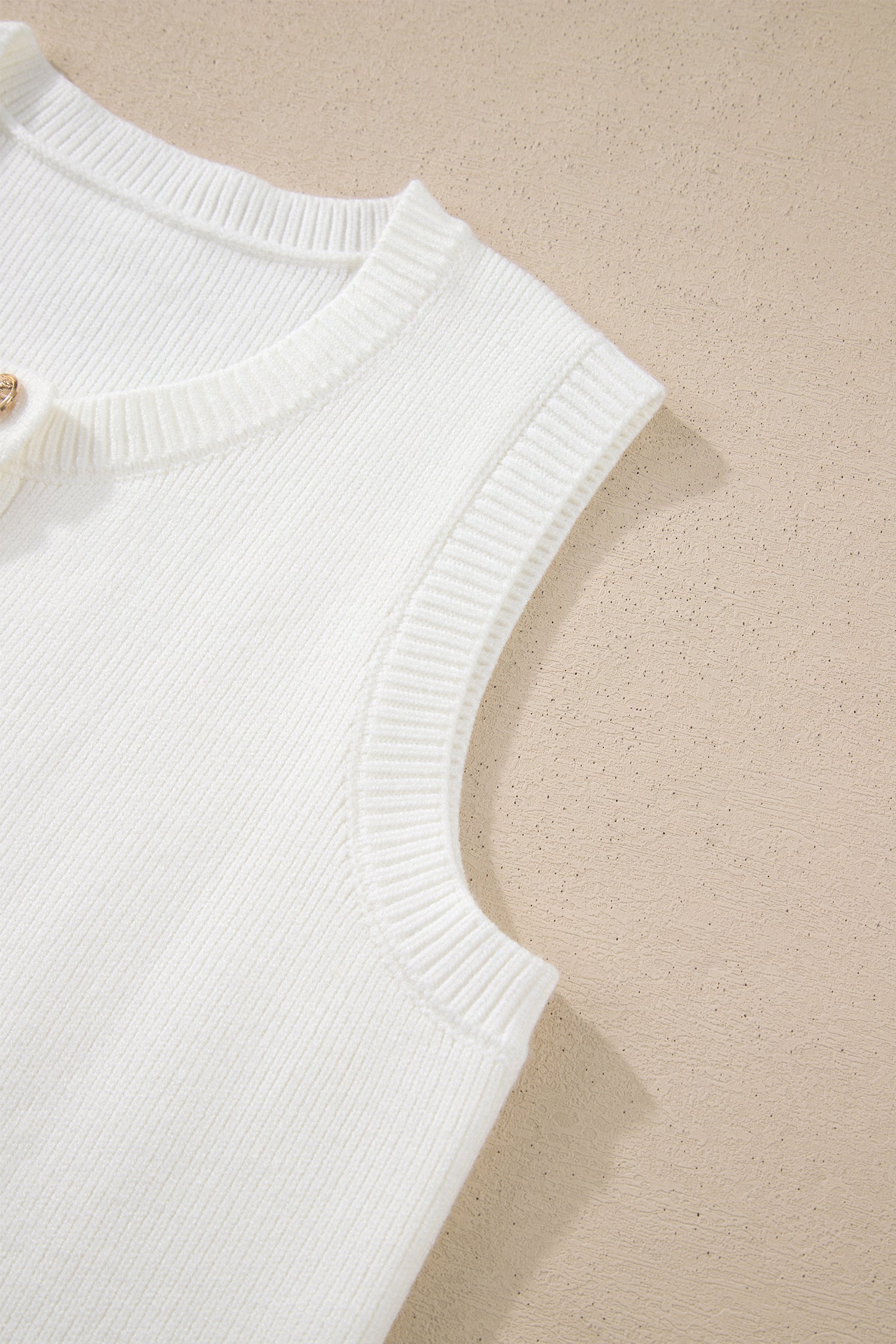 Yellow Cream Solid Color Sleeveless Knit Button Pocketed Sweater-Sweaters & Cardigans/Sweater Vests-[Adult]-[Female]-2022 Online Blue Zone Planet