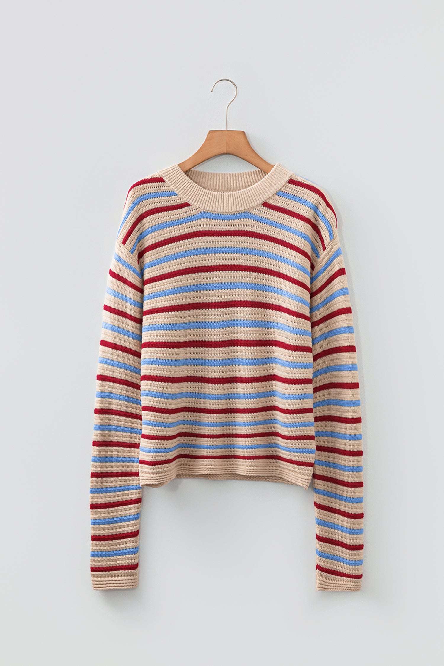 Khaki Stripe Drop Shoulder Cropped Long Sleeve Fall Sweater-TOPS / DRESSES-[Adult]-[Female]-2022 Online Blue Zone Planet