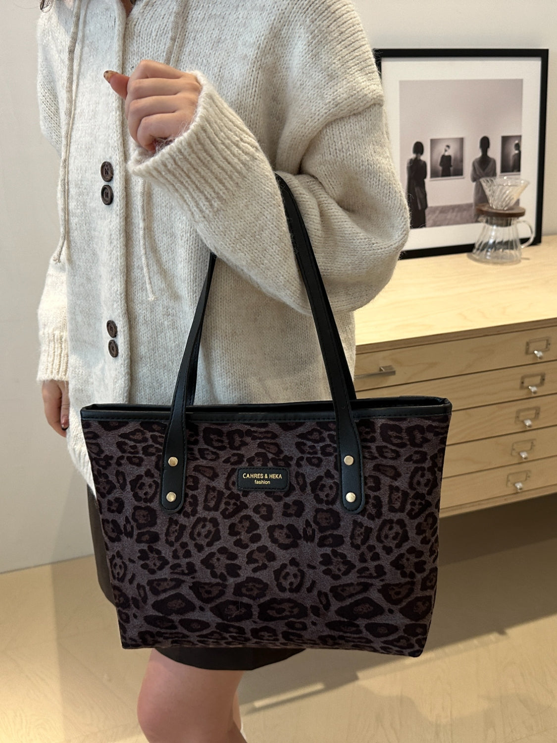 Leopard Polyester Tote Bag-HANDBAGS-[Adult]-[Female]-2022 Online Blue Zone Planet