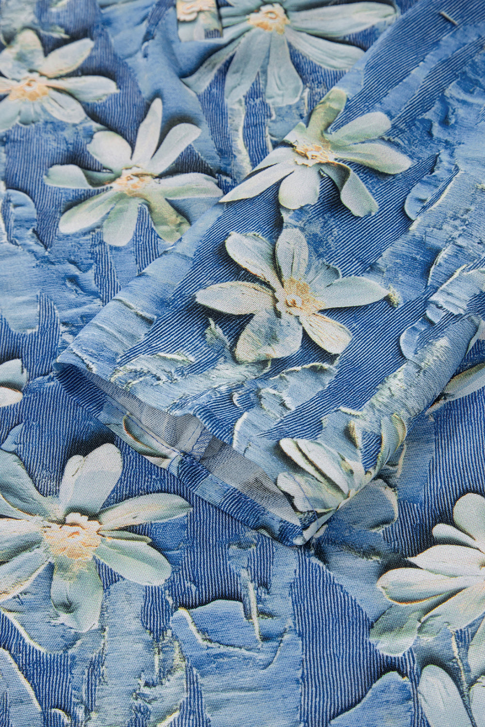 Sky Blue Fall Floral Half Placket Collared V Neck Blouse-Tops/Blouses & Shirts-[Adult]-[Female]-2022 Online Blue Zone Planet