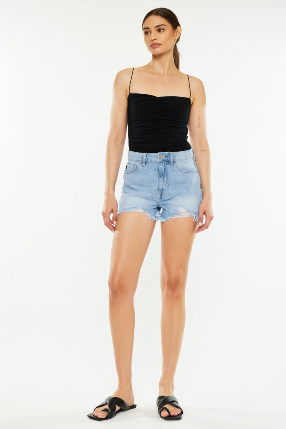 Kancan Raw Hem Distressed High Waist Denim Shorts-TOPS / DRESSES-[Adult]-[Female]-2022 Online Blue Zone Planet