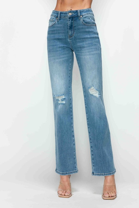 Blue Zone Planet | bytos Full Size Distressed High Rise Straight Jeans-BOTTOMS SIZES SMALL MEDIUM LARGE-[Adult]-[Female]-Medium-1(25)-2022 Online Blue Zone Planet