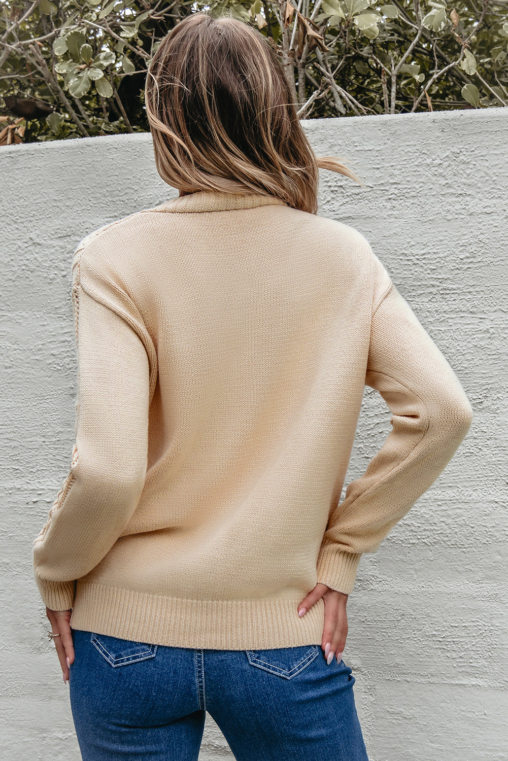 Blue Zone Planet | Beige Open Knit Drop Shoulder Sweater Cardigan-Sweaters & Cardigans/Cardigans-[Adult]-[Female]-2022 Online Blue Zone Planet