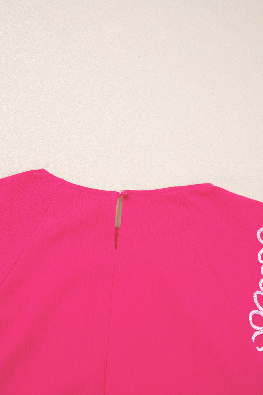 Blue Zone Planet | Strawberry Pink Floral Embroidered Flutter Sleeve Pleated O Neck Plus Size Blouse-Plus Size/Plus Size Tops/Plus Size Blouses & Shirts-[Adult]-[Female]-2022 Online Blue Zone Planet