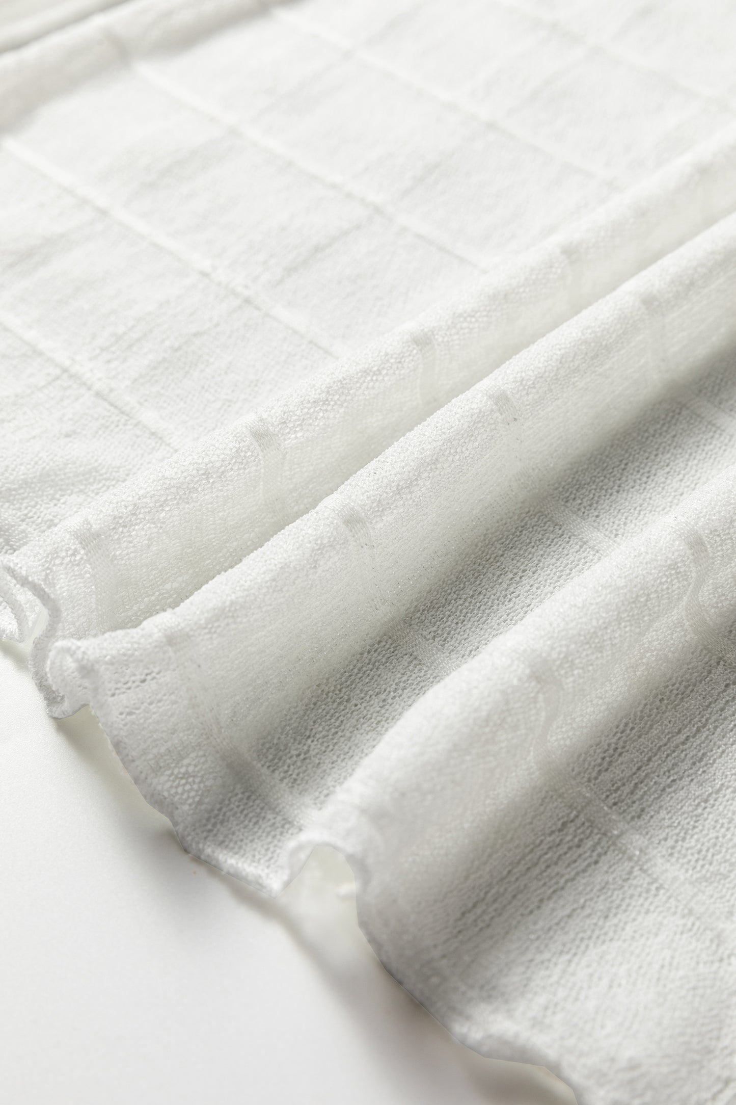 White Sheer Plaid Mesh Lettuce Trim Slim Fit Long Sleeve Top-Tops/Long Sleeve Tops-[Adult]-[Female]-2022 Online Blue Zone Planet