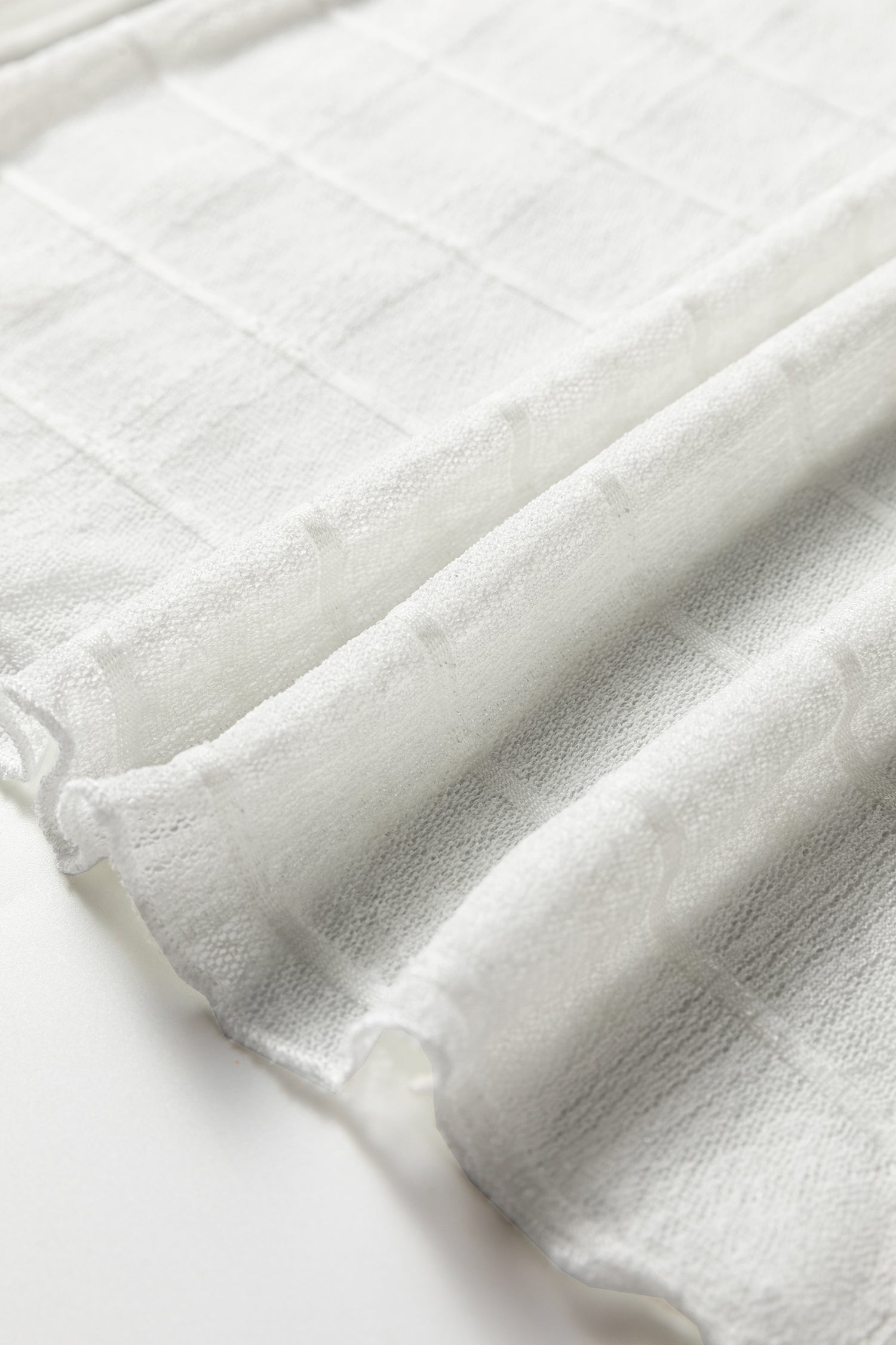 White Sheer Plaid Mesh Lettuce Trim Slim Fit Long Sleeve Top-Tops/Long Sleeve Tops-[Adult]-[Female]-2022 Online Blue Zone Planet