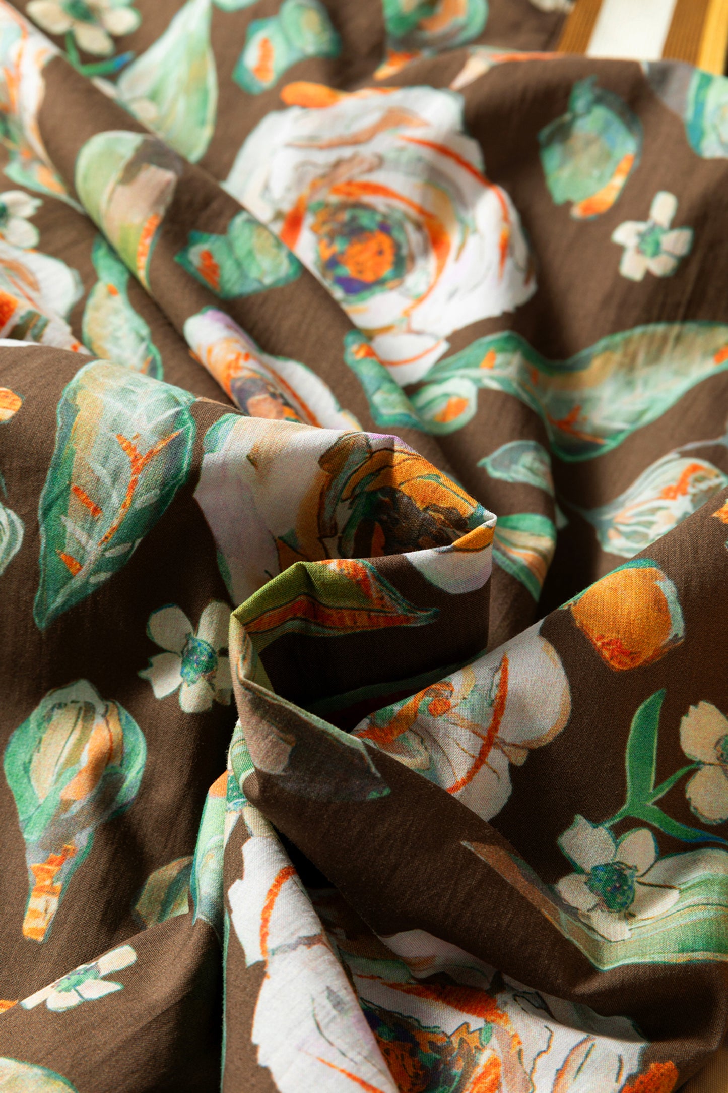 Brown Floral Print Contrast Trim V Neck Pocketed Long Sleeve Mini Dress-TOPS / DRESSES-[Adult]-[Female]-2022 Online Blue Zone Planet