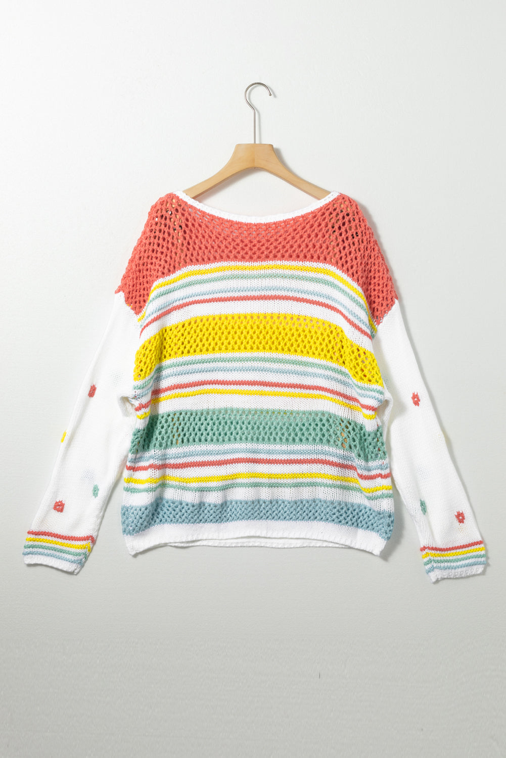 Hollow Striped Color Block Round Neck Sweater-TOPS / DRESSES-[Adult]-[Female]-2022 Online Blue Zone Planet