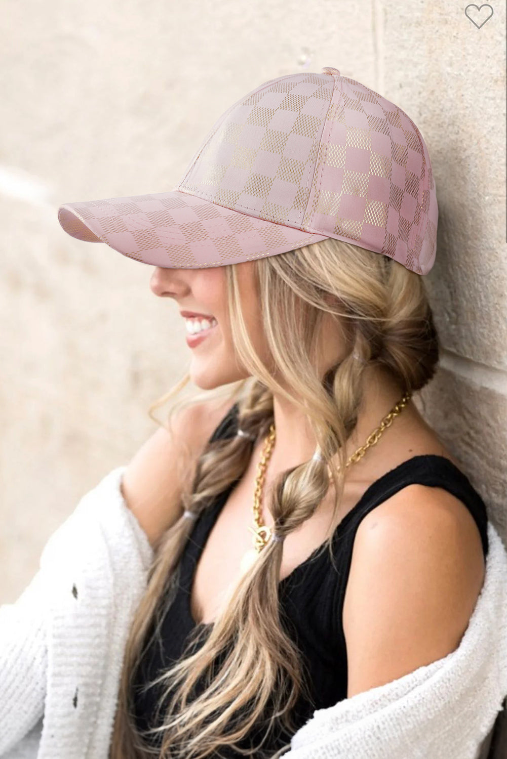 Light Pink Checkered Baseball Cap-Hats-[Adult]-[Female]-Light Pink-ONE SIZE-2022 Online Blue Zone Planet