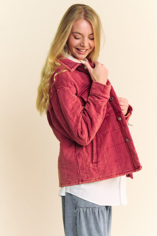 Davi & Dani Quilted Button Down Shacket with Chest Pockets-TOPS / DRESSES-[Adult]-[Female]-2022 Online Blue Zone Planet