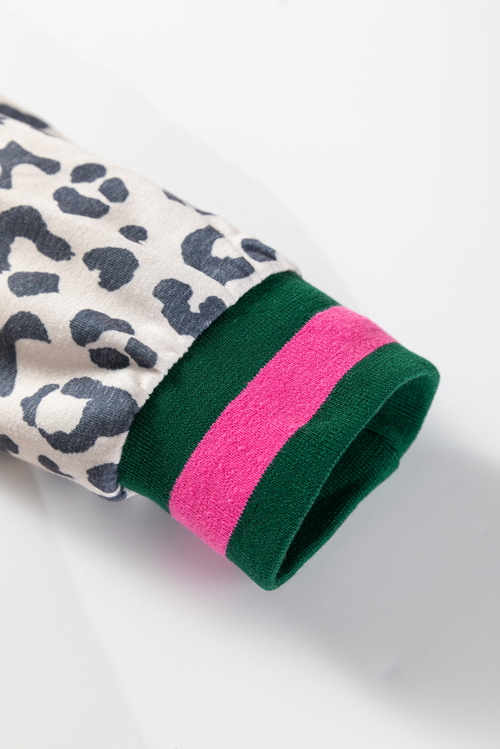 Gray V Neck Leopard Long Sleeve Top Striped Webbing Patchwork Drawstring Pant Set-Two Piece Sets/Pant Sets-[Adult]-[Female]-2022 Online Blue Zone Planet