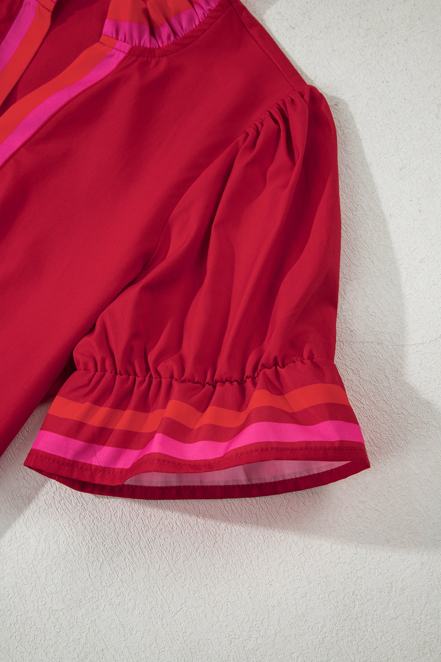 Fiery Red Striped Frilled Collar Ruffled Short Sleeve Blouse-Tops/Blouses & Shirts-[Adult]-[Female]-2022 Online Blue Zone Planet