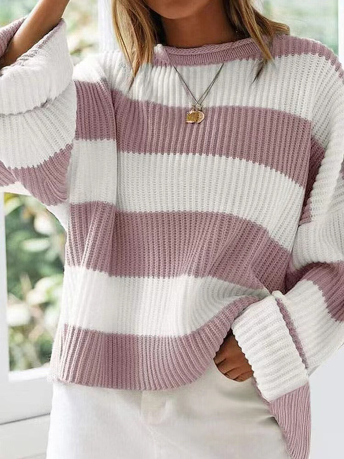 Round Neck Long Sleeve Sweater-NEW ARRIVALS-[Adult]-[Female]-Dusty Pink-S-2022 Online Blue Zone Planet