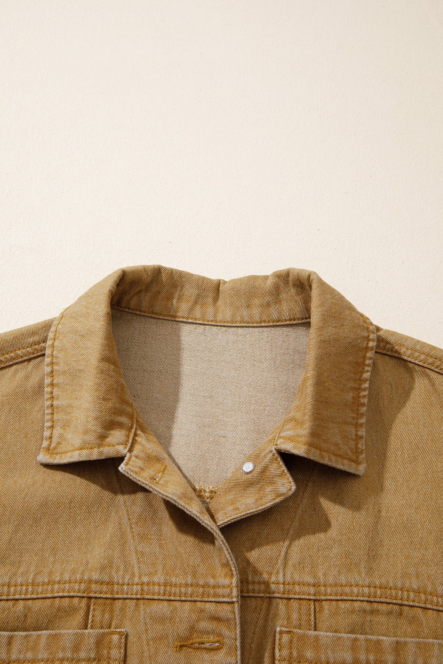 honey gold Metal Button Front Long Sleeve Collar Denim Jacket-Outerwear/Denim jackets-[Adult]-[Female]-2022 Online Blue Zone Planet