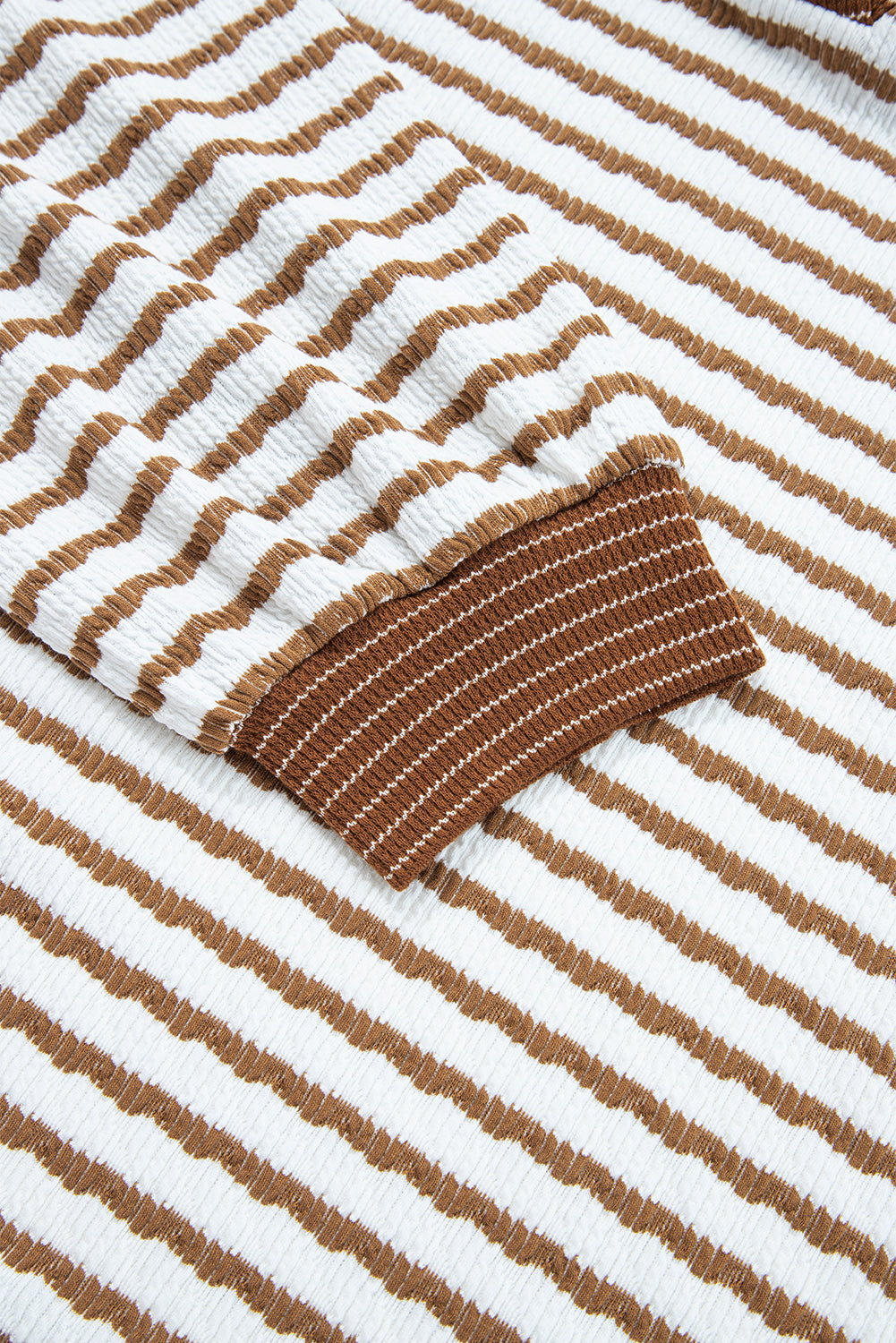 Khaki Stripe Plus Size Collared V Neck Loose Pullover Drawstring Elastic Waist Wide Leg Pant Set-Plus Size/Plus Size Loungewear-[Adult]-[Female]-2022 Online Blue Zone Planet