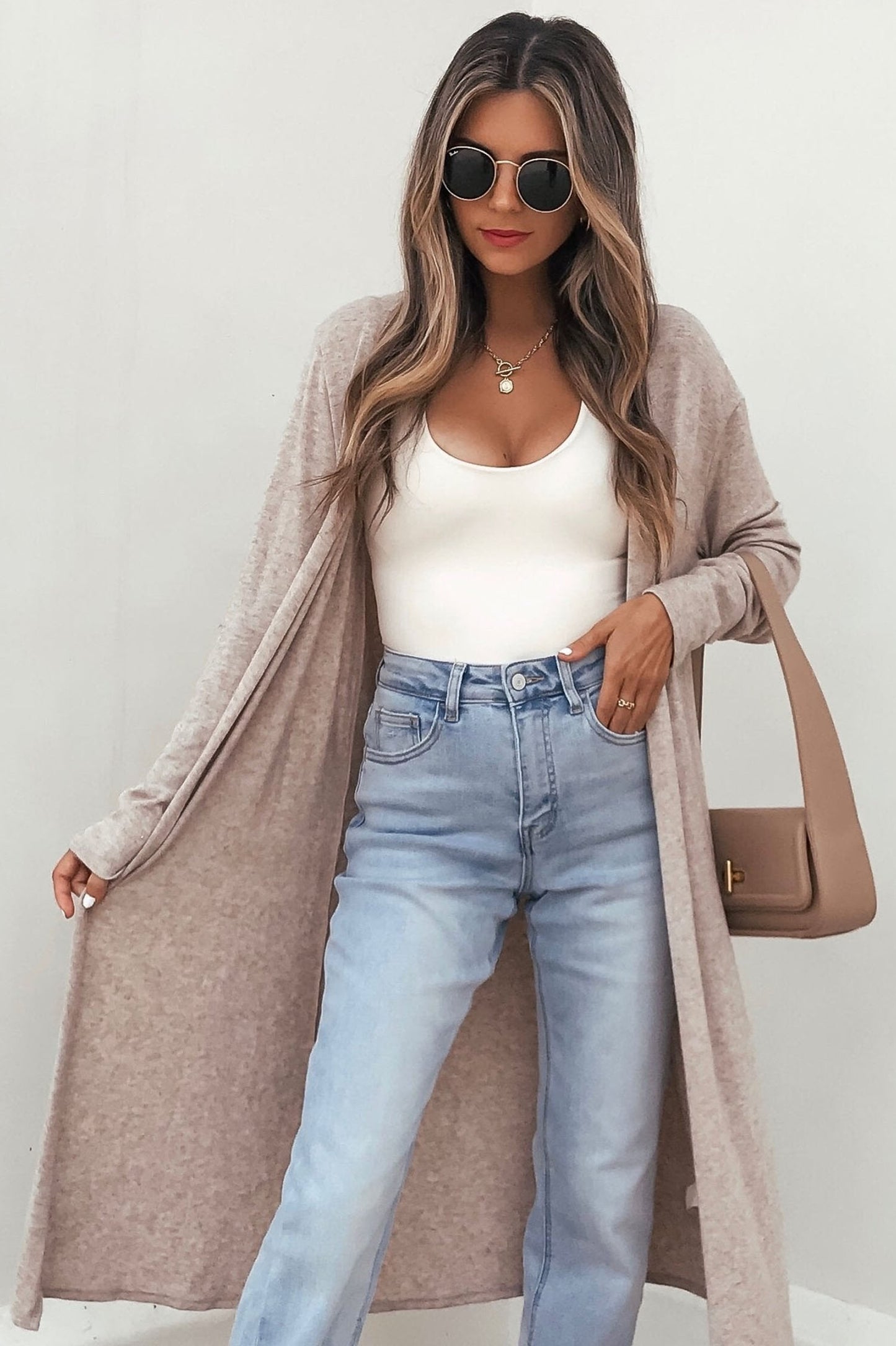 Parchment Solid Color Long Sleeve Casual Tunic Shift Cardigan-Sweaters & Cardigans/Cardigans-[Adult]-[Female]-2022 Online Blue Zone Planet
