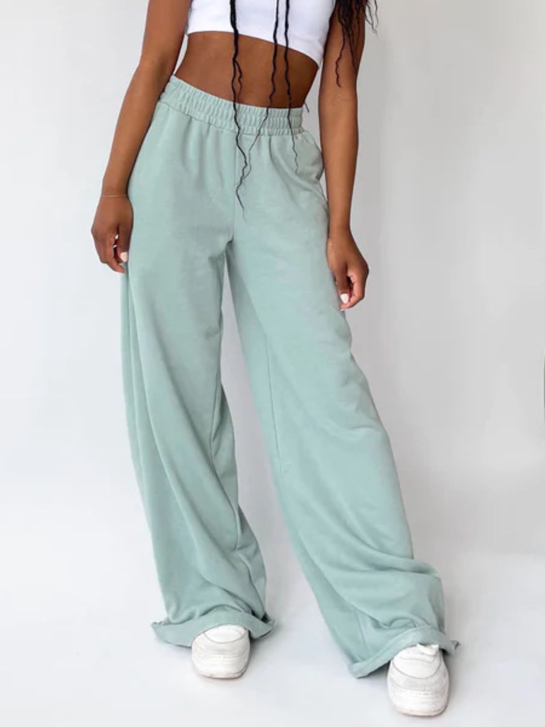 Blue Zone Planet | Elastic Waist Wide Leg Pants-BOTTOMS SIZES SMALL MEDIUM LARGE-[Adult]-[Female]-2022 Online Blue Zone Planet