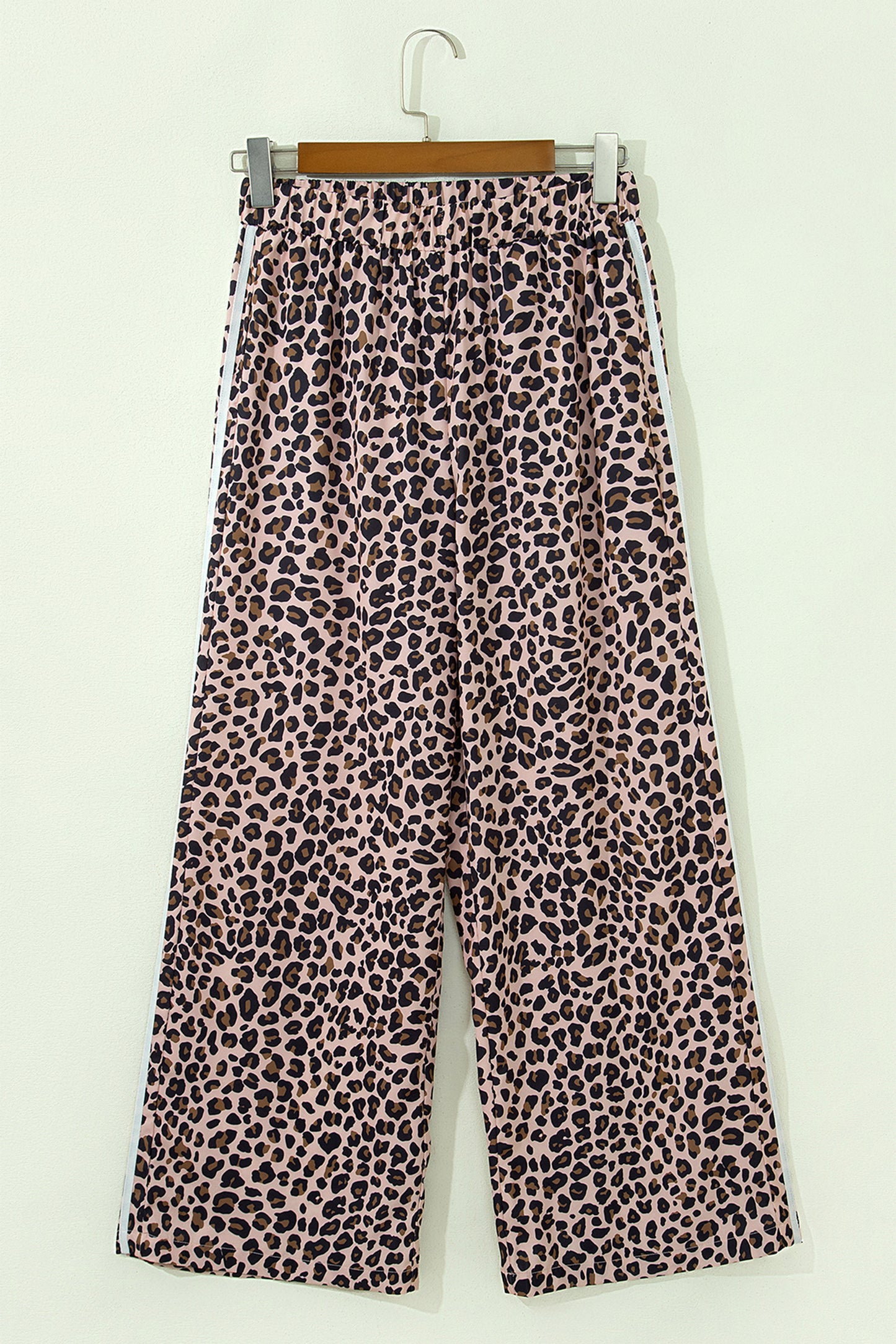 Beige Leopard Print Side Striped Detail Casual Wide Leg Pants-Bottoms/Pants & Culotte-[Adult]-[Female]-2022 Online Blue Zone Planet