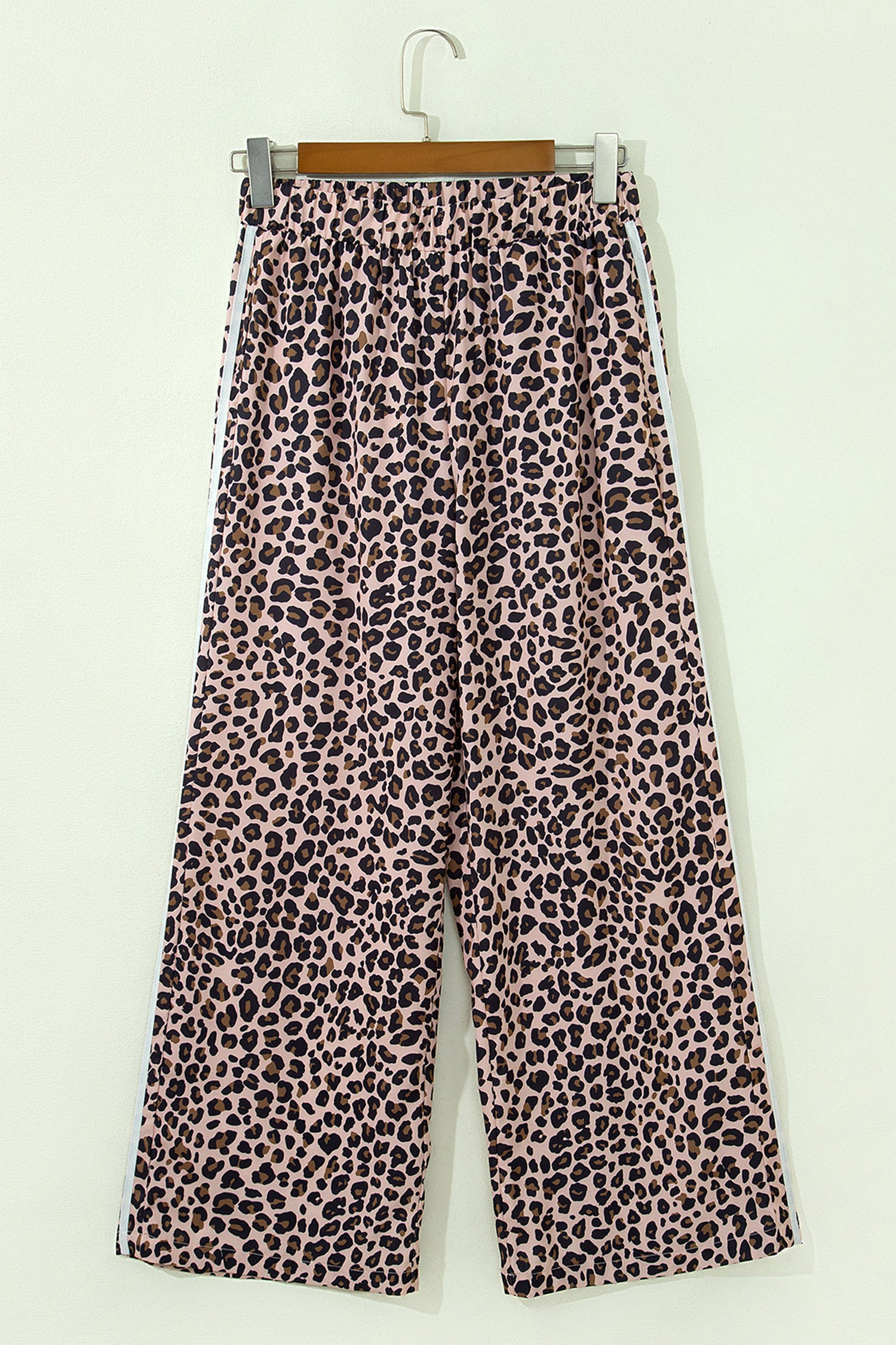Beige Leopard Print Side Striped Detail Casual Wide Leg Pants-Bottoms/Pants & Culotte-[Adult]-[Female]-2022 Online Blue Zone Planet