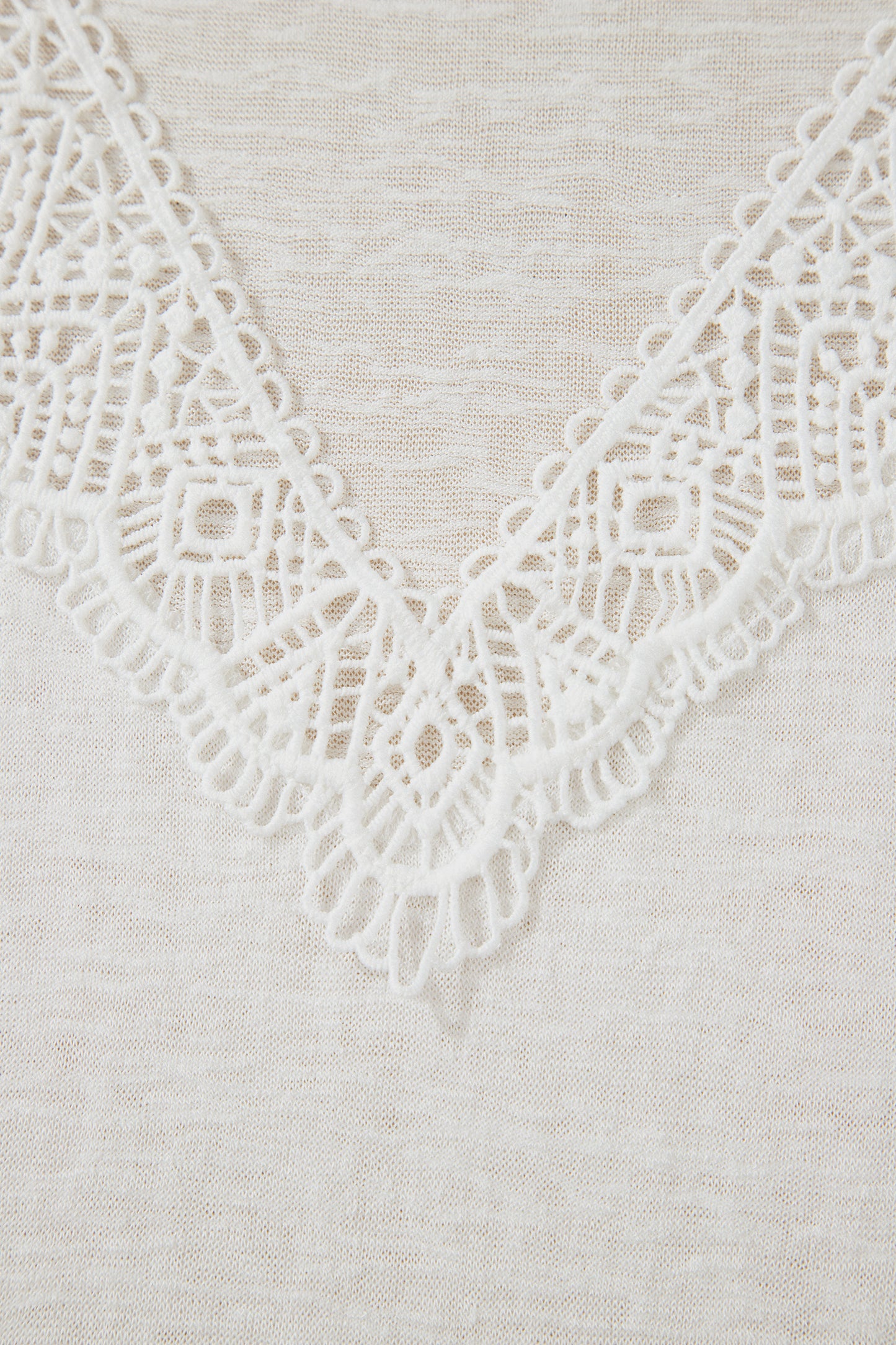 White Hollowed Lace Splicing V Neck T Shirt-Tops/Tops & Tees-[Adult]-[Female]-2022 Online Blue Zone Planet