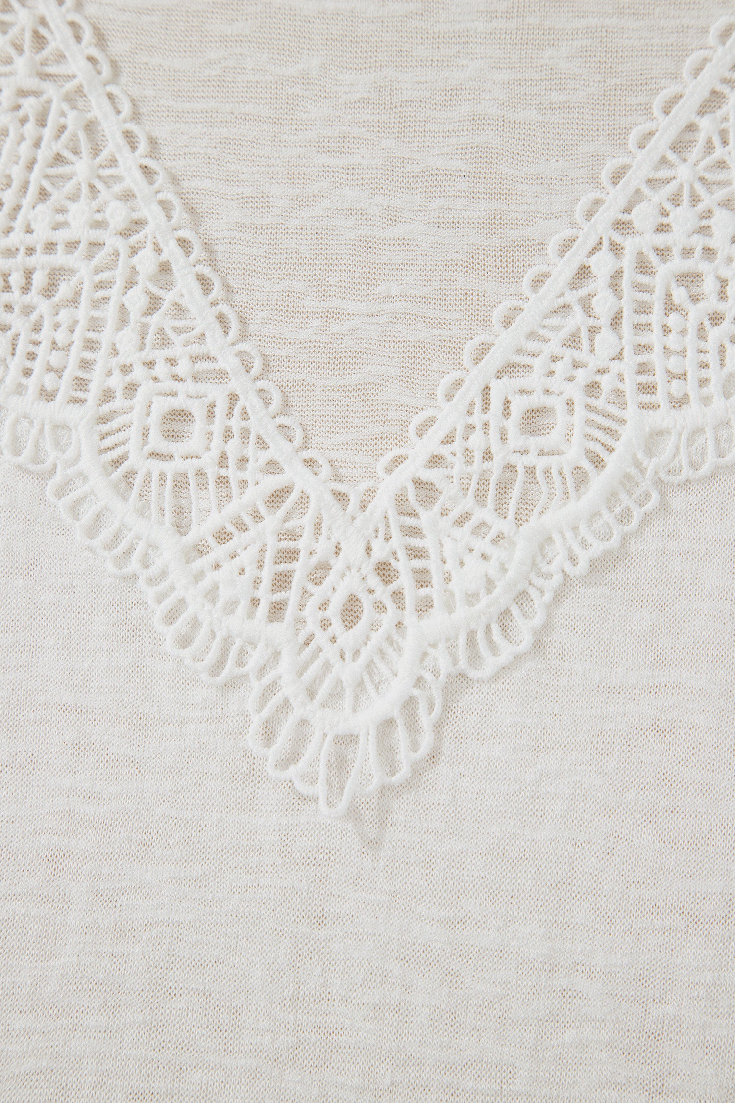 White Hollowed Lace Splicing V Neck T Shirt-Tops/Tops & Tees-[Adult]-[Female]-2022 Online Blue Zone Planet