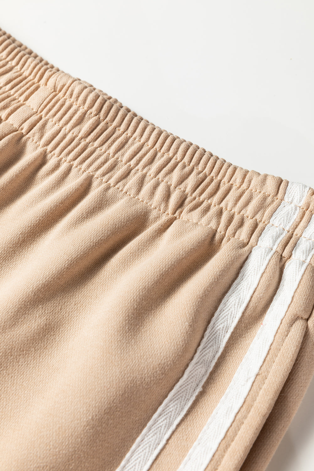 Oatmeal Varsity Striped Detail Crewneck Pullover Elastic Sweatpants 2pcs Outfit-Two Piece Sets/Pant Sets-[Adult]-[Female]-2022 Online Blue Zone Planet